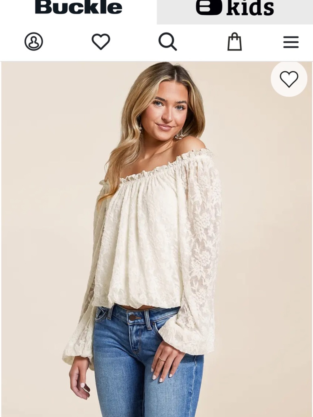 Buckle Women's White Peasant Blouse - can be worn off the shoulders-brand new